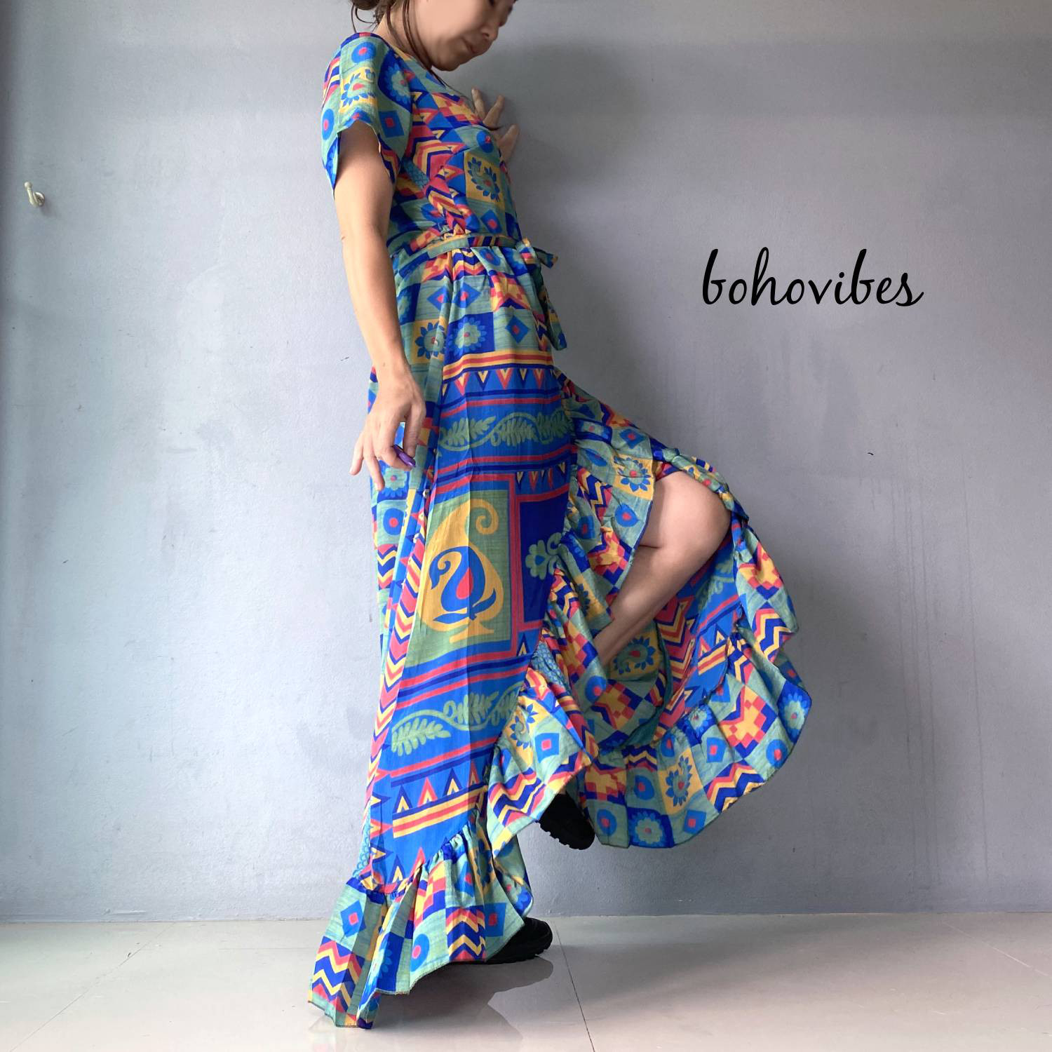 【No.15】インドサリー生地リメイク◎カシュクールkimonoワンピース