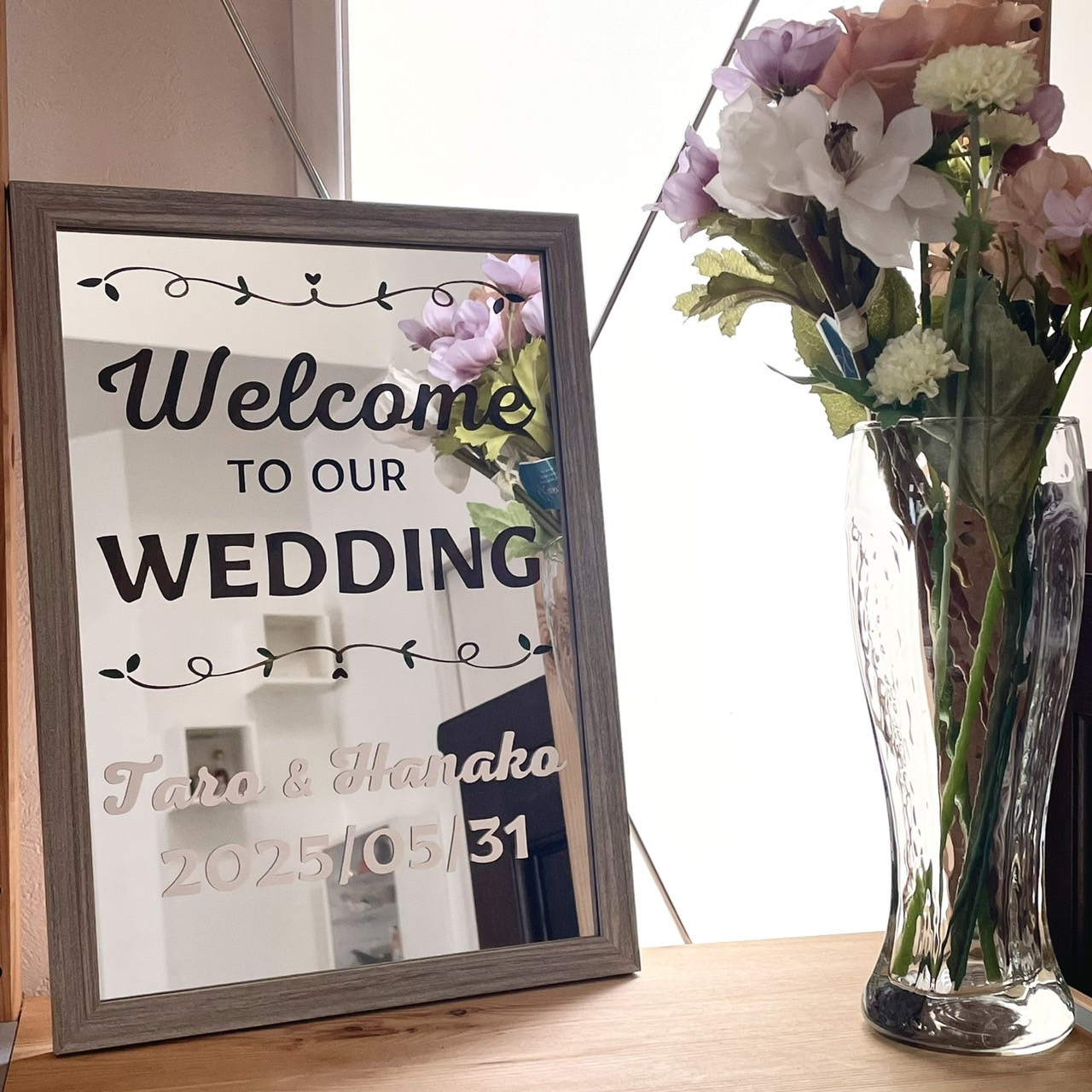 【名入れOK・ミラー付き】ナチュラル×ミラー素材の映えるウェルカムボード｜ウェルカムスペースにも 5,850円