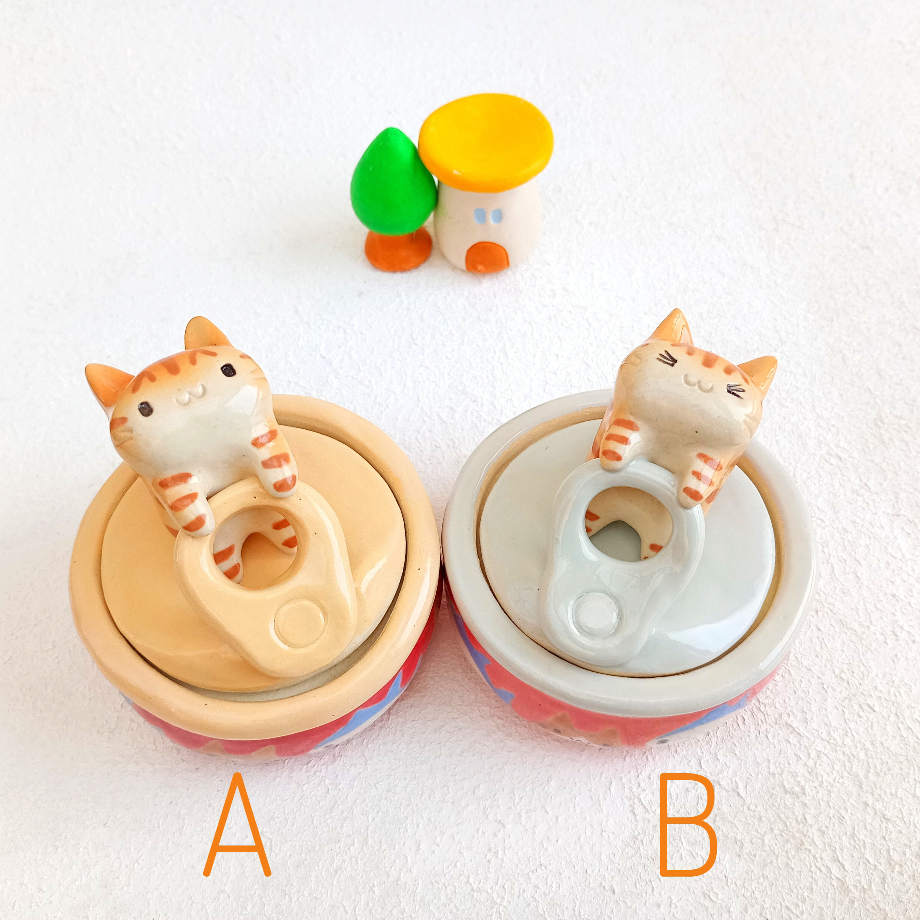 缶詰大好きトラ猫　小物入れ　陶器　受注製作