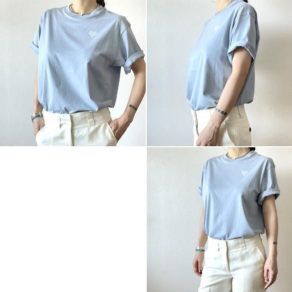 【夏限定8/31まで】爽やかブルーのハートTシャツ／オーガニックコットンTシャツ（受注生産） 15枚目の画像