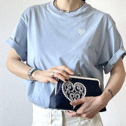 【夏限定8/31まで】爽やかブルーのハートTシャツ／オーガニックコットンTシャツ（受注生産） 9枚目の画像