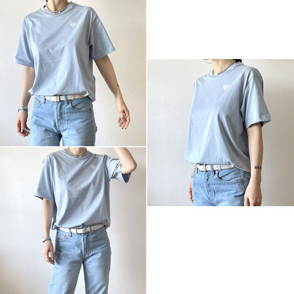 【夏限定8/31まで】爽やかブルーのハートTシャツ／オーガニックコットンTシャツ（受注生産） 14枚目の画像