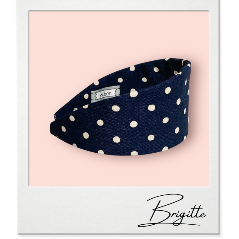 再販【カチューシャ  ブリジット（幅広）】綿麻 ドット柄〈ネイビー〉