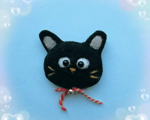 羊毛フェルト猫 黒猫ブローチ 羊毛フェルト 猫ミニブローチ 黒猫 ブローチ まめちま 通販