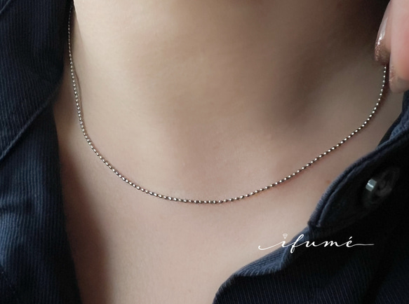 ifumé】極細ライスボールチェーン ネックレス 短めサイズ サージカル