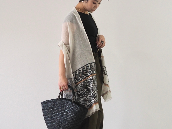 ブロックプリント/大判リネンストール① 16枚目の画像