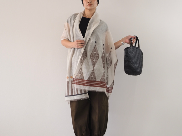 ブロックプリント/大判リネンストール① 17枚目の画像