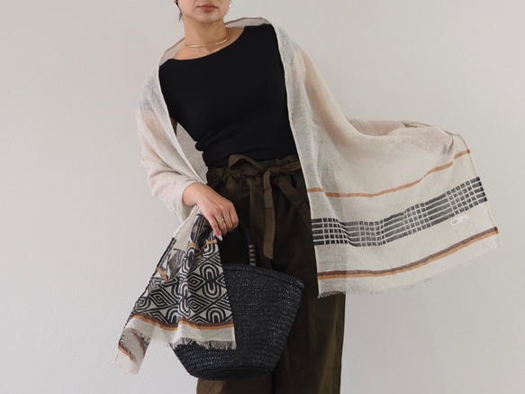 ブロックプリント/大判リネンストール① 6枚目の画像