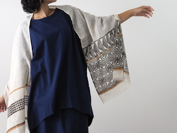 ブロックプリント/大判リネンストール① 10枚目の画像