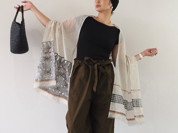 ブロックプリント/大判リネンストール① 5枚目の画像