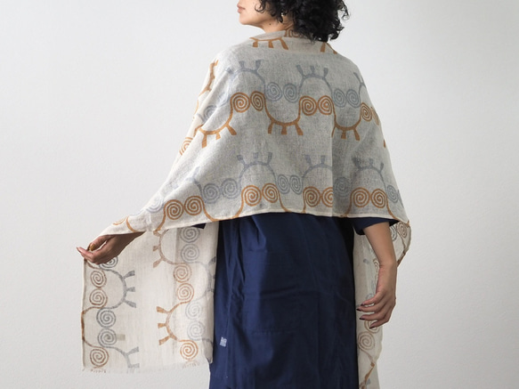 ブロックプリント/大判リネンストール① 19枚目の画像