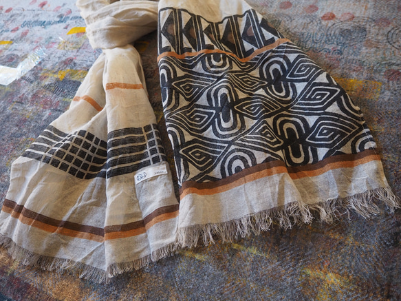 ブロックプリント/大判リネンストール① 9枚目の画像