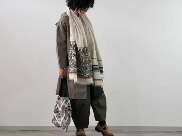 ブロックプリント/大判リネンストール① 3枚目の画像