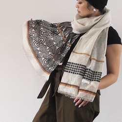 ブロックプリント/大判リネンストール① 7枚目の画像