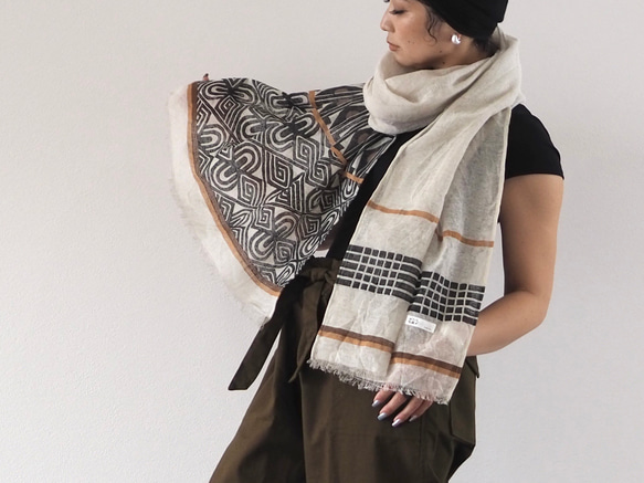 ブロックプリント/大判リネンストール① 7枚目の画像