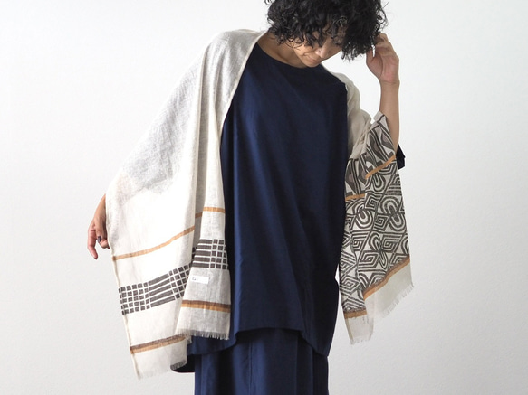 ブロックプリント/大判リネンストール① 12枚目の画像