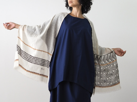 ブロックプリント/大判リネンストール① 11枚目の画像