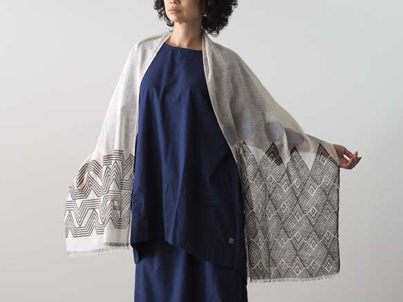 ブロックプリント/大判リネンストール① 18枚目の画像