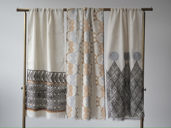 ブロックプリント/大判リネンストール① 8枚目の画像