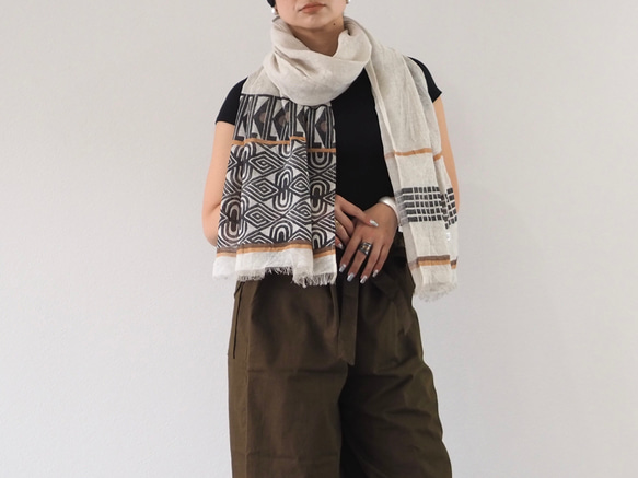 ブロックプリント/大判リネンストール① 14枚目の画像