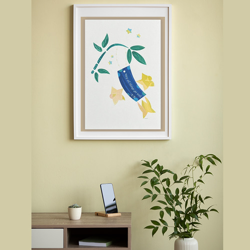 A4ポスター】七夕 願い星と短冊 インテリアポスター イラスト ayuno.R