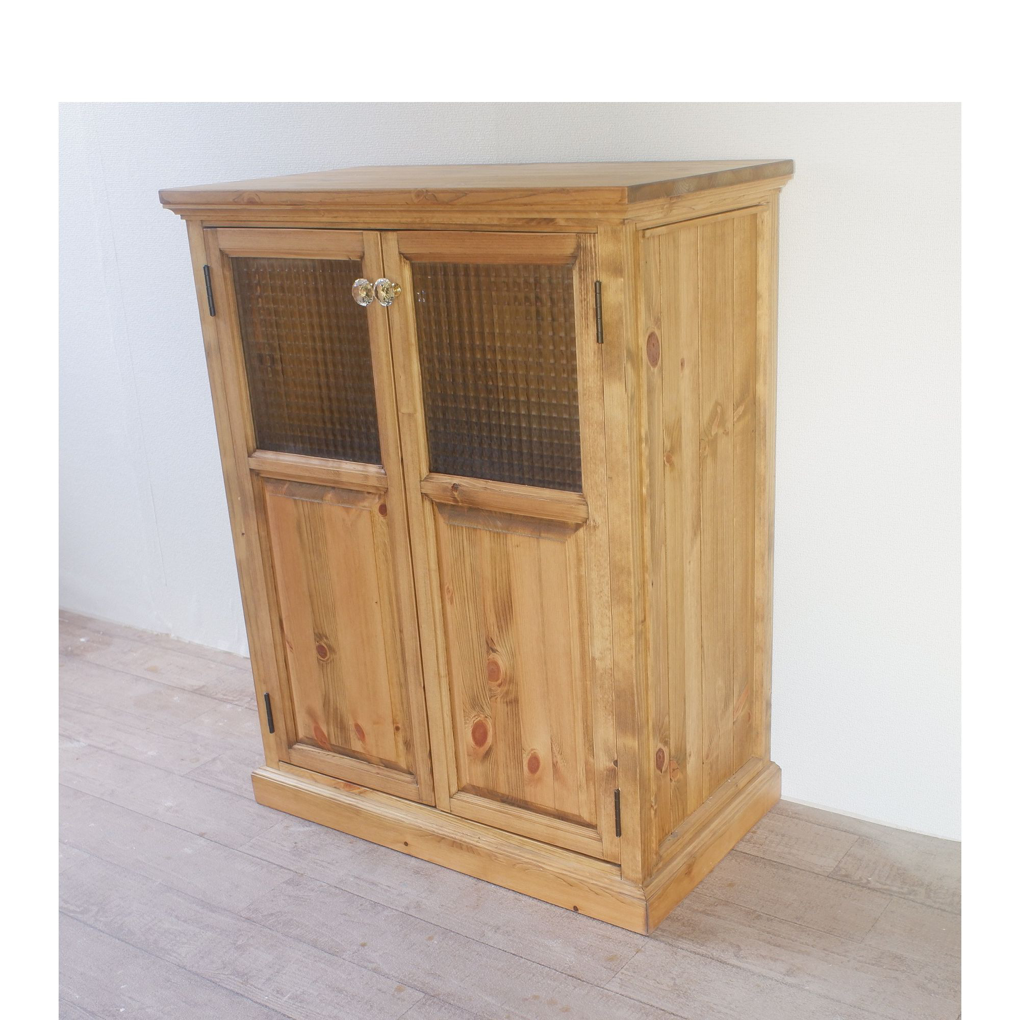 【１点在庫有】チェッカーガラスのキャビネット  ライトオーク塗装　★取っ手が選べる★ 25,920円