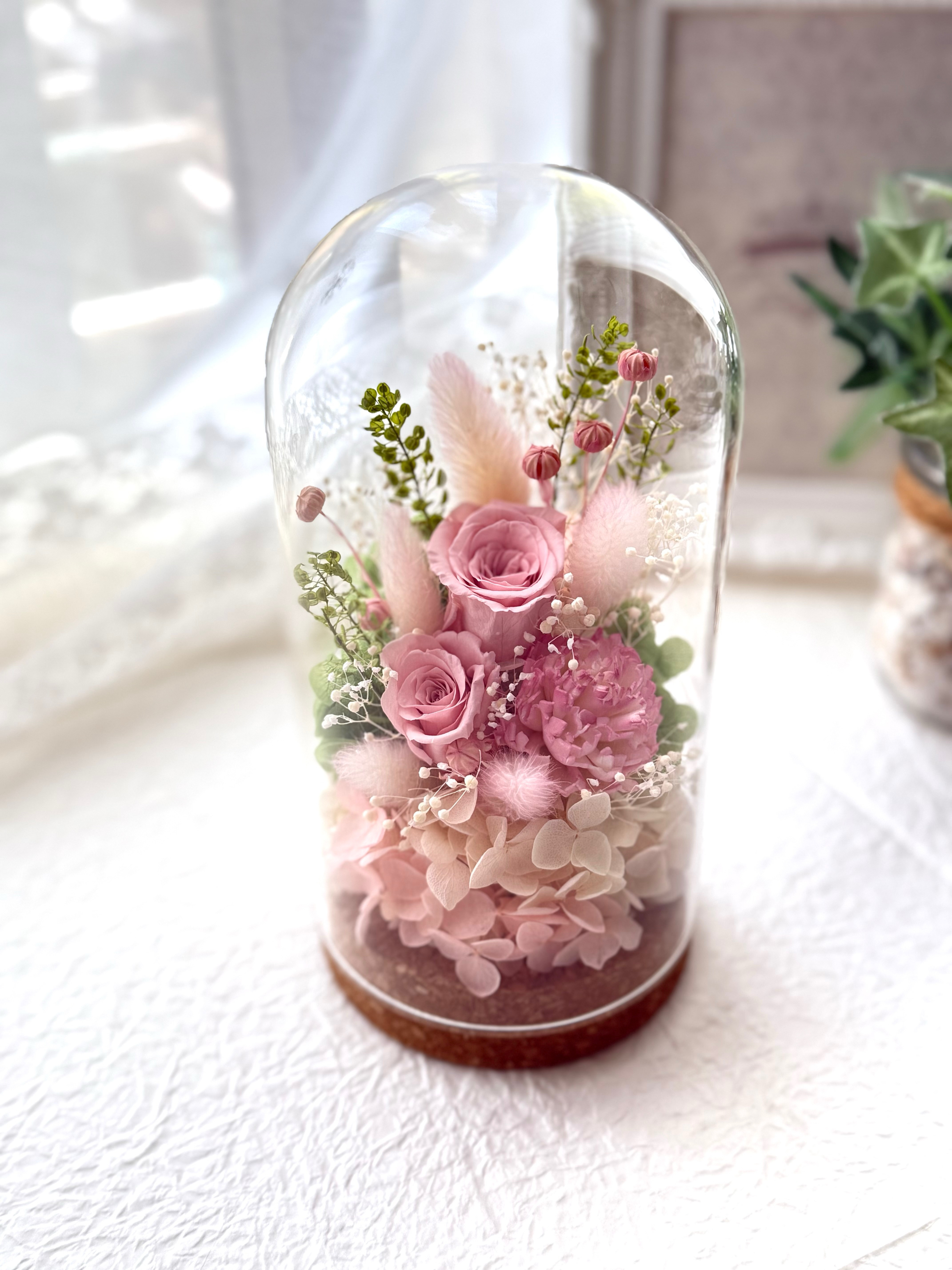 プリザーブドフラワーガラスドーム　ハートピンク ハートガラスドーム ピンク | 花＆グリーン 通販 | ホームセンターの