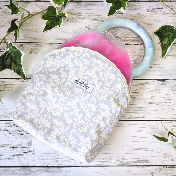 保冷ポーチ★ラベンダーグレー植物柄☆アイスリングケース★クールネックポーチ☆撥水・防水★暑さ対策・熱中症対策☆洗濯OK 1枚目の画像