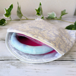 保冷ポーチ★ラベンダーグレー植物柄☆アイスリングケース★クールネックポーチ☆撥水・防水★暑さ対策・熱中症対策☆洗濯OK 3枚目の画像