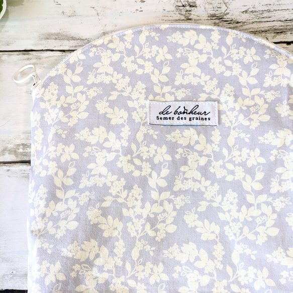 保冷ポーチ★ラベンダーグレー植物柄☆アイスリングケース★クールネックポーチ☆撥水・防水★暑さ対策・熱中症対策☆洗濯OK 2枚目の画像