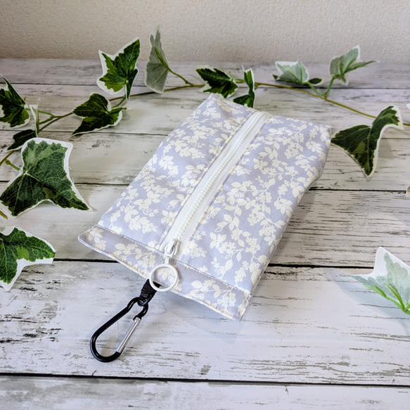 パウチケース★ラベンダーグレー植物柄☆保冷ポーチ☆撥水・防水★暑さ対策・熱中症対策★洗濯OK★パウチ飲料入れ 5枚目の画像