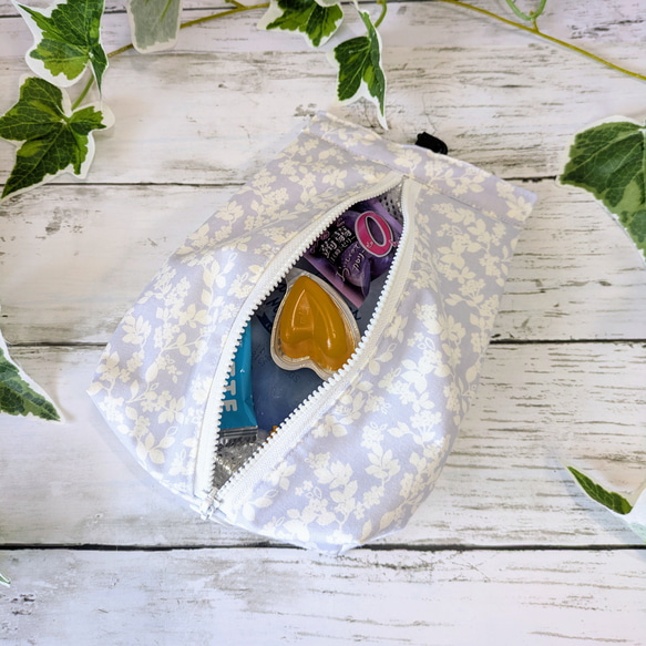 パウチケース★ラベンダーグレー植物柄☆保冷ポーチ☆撥水・防水★暑さ対策・熱中症対策★洗濯OK★パウチ飲料入れ 10枚目の画像