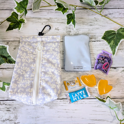 パウチケース★ラベンダーグレー植物柄☆保冷ポーチ☆撥水・防水★暑さ対策・熱中症対策★洗濯OK★パウチ飲料入れ 9枚目の画像