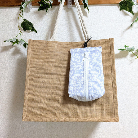 パウチケース★ラベンダーグレー植物柄☆保冷ポーチ☆撥水・防水★暑さ対策・熱中症対策★洗濯OK★パウチ飲料入れ 3枚目の画像