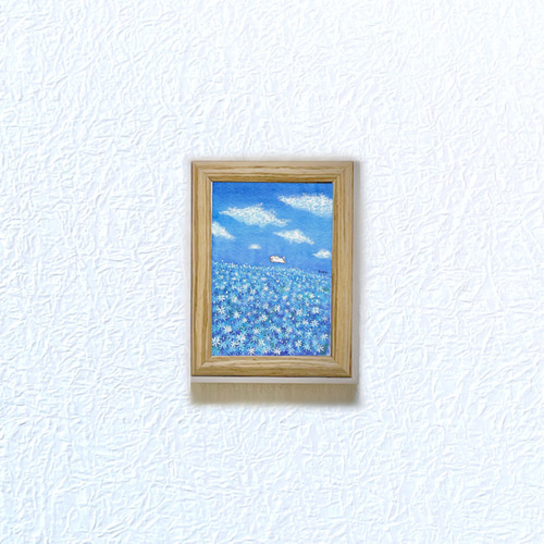 受注制作】青い空と花と白い雲とマルチーズ 絵画 kuro 通販