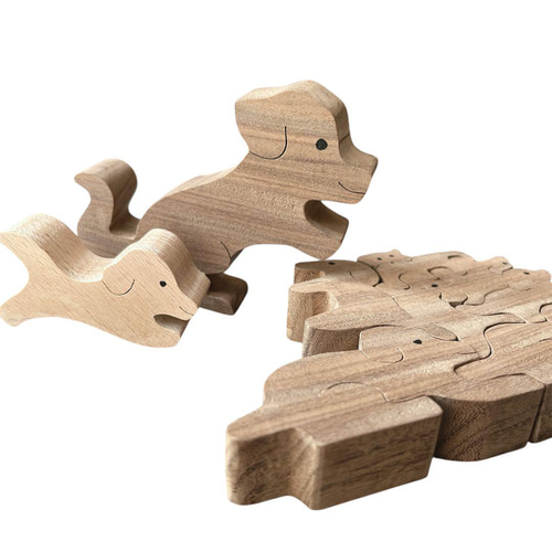 木製パズル】犬だらけ☆ナチュラル素材の動物組み木パズル｜積み木