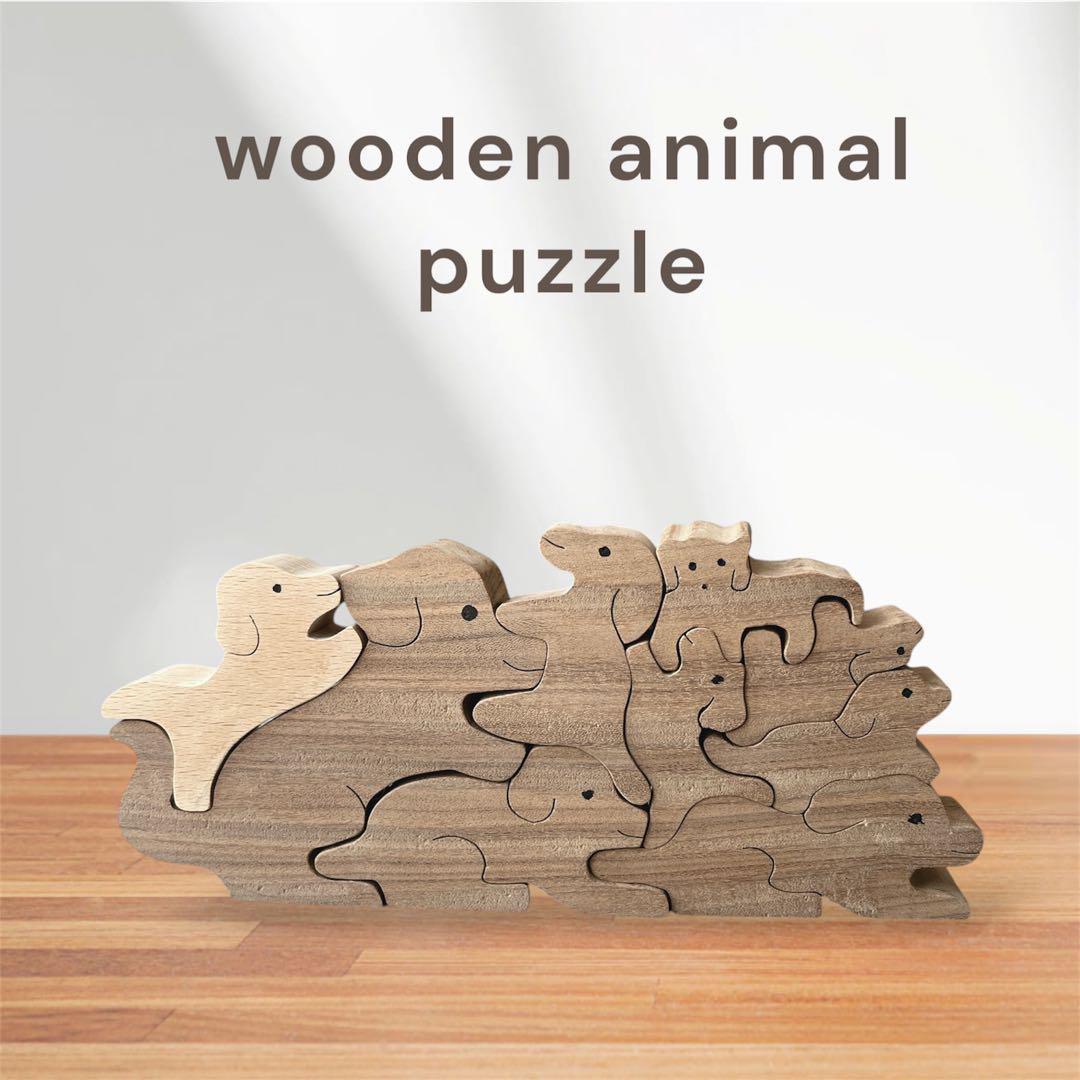 組み木パズル★犬の親子たち★北海道中小企業庁長官賞受賞★未使用 木製パズル】犬だらけ☆ナチュラル素材の動物組み木パズル｜積み木