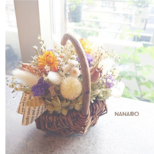 ☆ドライフラワー☆掌サイズのドライフラワーバスケット(楕円形