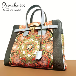 30サイズ#73◇着物帯と本革のリメイクバッグ◇remake.829 日本職