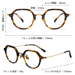 一点もの現品限り《アセテート素材＋チタン素材》八角形シルエットのレトロ眼鏡｜クリア×ゴールド 5枚目の画像