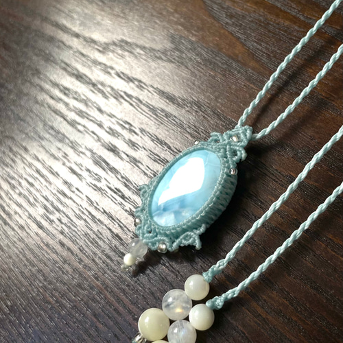 優しいラリマーの天然石マクラメ編みネックレス♪♪♪ 優しいラリマーの天然石マクラメ編みネックレス♪♪ ネックレス