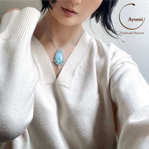 専用　ラリマー　マクラメ　ネックレス　ペンダント　天然石　ストーン 楽天市場】【一点もの】最上級ラリマーAAA マクラメ編み