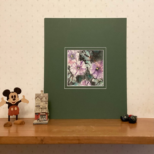 『朝顔』墨絵アート 水墨画 インテリアアート 雑貨ギフト 絵画 ガーデニング 5,500『Morning Glory Garden〜庭に咲く朝顔』墨絵アート 水墨画