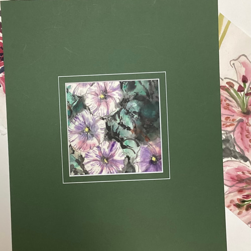 5,500『Morning Glory Garden〜庭に咲く朝顔』墨絵アート 水墨画