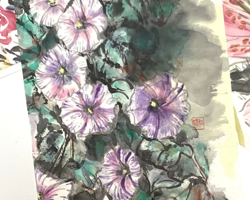 『朝顔』墨絵アート 水墨画 インテリアアート 雑貨ギフト 絵画 ガーデニング 4f46c5005a4b128f5f3d6ca65f570d