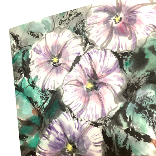 『朝顔』墨絵アート 水墨画 インテリアアート 雑貨ギフト 絵画 ガーデニング 5,500『Morning Glory Garden〜庭に咲く朝顔』墨絵アート 水墨画