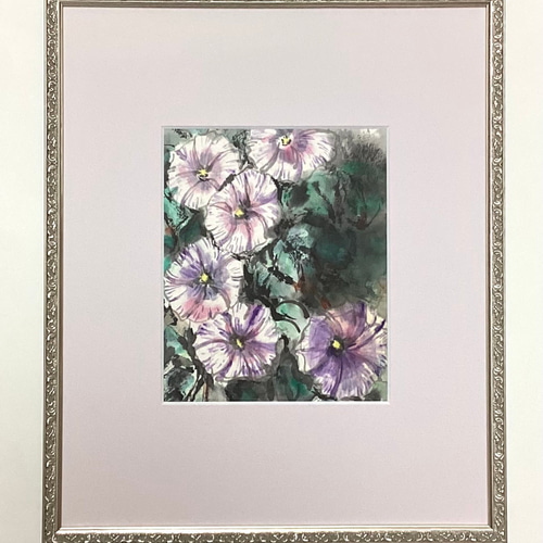 『朝顔』墨絵アート 水墨画 インテリアアート 雑貨ギフト 絵画 ガーデニング 5,500『Morning Glory Garden〜庭に咲く朝顔』墨絵アート 水墨画
