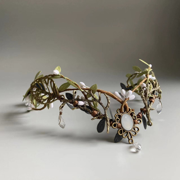 ハンドメイド森の魔法花冠天然藤蔓と宝石舞踊ウェディング飾り ヘッド