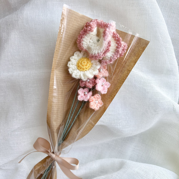 カーネーション 母の日 父の日 パール ブーケ 花束 毛糸 枯れ