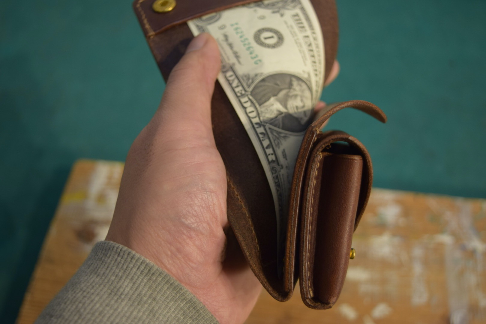 トラッカー風 MINIウォレット／ミニ財布 イタリアンレザー【エルバマット】ブラウン ※左利き用